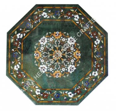 24" Green Marble Coffee Console Table Top Floral Pietra Dura Inlay Decor E932