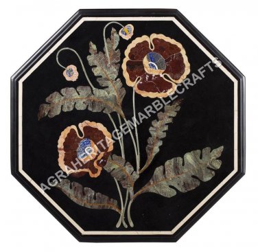 24" Marble Console Outdoor Table Top Marquetry Floral Inlay Furniture Decor E591
