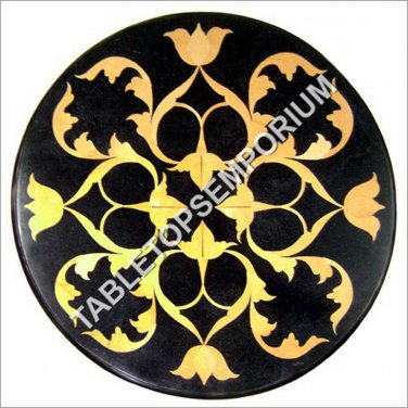 18" Black Marble Round Coffee Console Table Top Marquetry Inlay Home Decor H4915