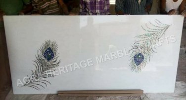 4'x2' White Marble Bar Height Dining Table Feather Inlay Art Interior Decor E953