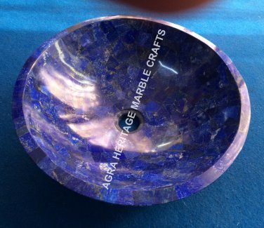 Marble Round Wash Basin Lapis Lazuli Inlay Random Sink Kitchen Home Decor H5396