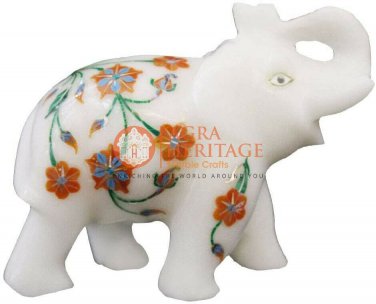 3" Marvelous Handmade Jumbo Statue Inlaid Floral Carnelian Stone Veterans Gift
