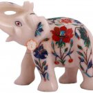 3" Marvelous Inlaid Trunk Up Elephant Carnelian Inlay Art New Year Gift Decor