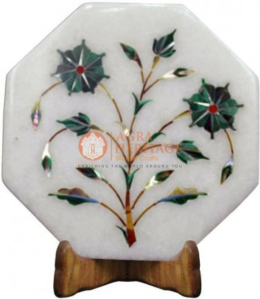 5"x5" Marble Wall Decor Tile Unique Malachite Inlay Floral Work Christmas Gifts