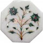 5"x5" Marble Wall Decor Tile Unique Malachite Inlay Floral Work Christmas Gifts