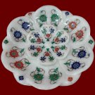 10" White Marble Dry Fruit Bowl Lapis Malachite Carnelian Inlay Kitchen Decor 10" White Marble Dry Fruit Bowl Lapis Malachite Carnelian Inlay Kitchen Decor