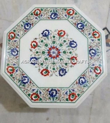 24" Marble Coffee Table Top Lapis Inlay Carnelian Multi Stone Home Decor H4561