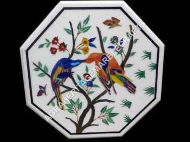 18" Marble Outdoor Garden Table Top Bird Inlay Marquetry Work Kitchen Decor E495