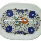 12"x9" White Marble Tray Pitradura Lapis Pauashell Inlay Art Kitchen Gifts H1161