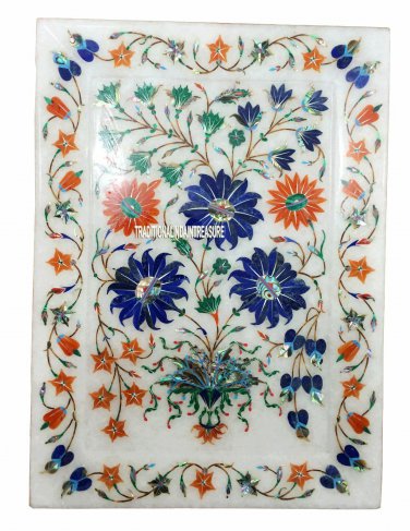 11"x8" Marble Serving Tray Marquetry Art Floral Inlay Kitchen Decor Gift