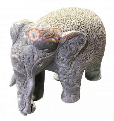 8" Marble Elephant Stone Statue Hand Carved Filigree Design Showpiece Decor E650