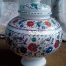 10" White Marble Marquetry Pot Hakik Inlay Floral Mosaic Work Desk Decor Gifts 10" White Marble Marquetry Pot Hakik Inlay Floral Mosaic Work Desk Decor Gifts