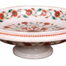 12" White Marble Fruit Bowl Marquetry Carnelian Malachite Inlay Kitchen Decor
