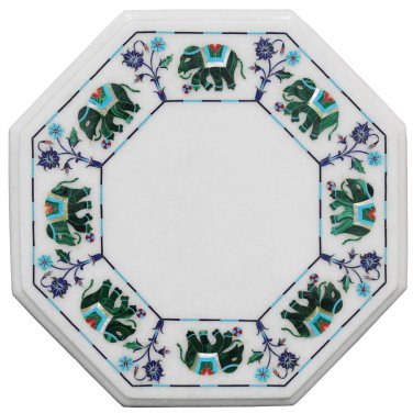 12" Marble Coffee Table Top Malachite Elephant Lapis Turquoise Inlay Floral Arts