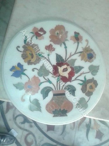 24"x24" Inch Round White Marble Coffee Table Top Marquetry New Year Gifts Arts