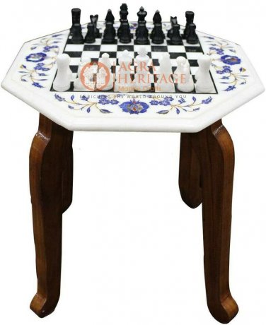 13"x13" Marble White Chess Inlaid Top Table Mosaic Design Thanksgiving Gift Deco