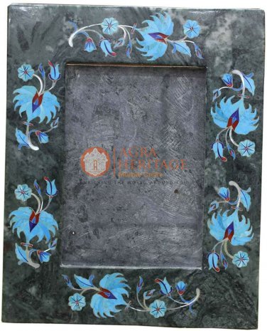 7"x5" Green Photo Frame Turquoise Gemstone Marquetry Floral Art Christmas Gift