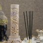 10.5" Soapstone Candle Cum Incense Holder Antique Elephant Lattice Art Gift Deco