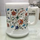 6" Tall White Marble Beer Mug Glass Rara Inlay Semi Precious Stones Marquetry