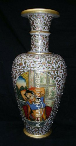 15" Marble Flower Vase Hand Painted Design Home Interior Decorative Gift H4167
