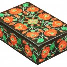 6"x4"x2" Black Marble Jewelry Trinket Box Carnelian Malachite Inlay Decor Gift