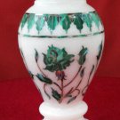 6" White Marble Flower Vase Jar Malachite Inlay Floral Collectible Gift Art