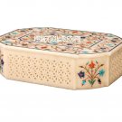 8"x5"x3" Lattice Marble Jewelry Storage Box Multi Inlay Christmas Gift Decor