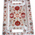 9"x12" White Marble Serving Tray Plate Fine Carnelian Stone Inlay Floral Decor