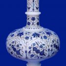 15" White Marble Flower Vase Lapis Lazuli Inlay Marquetry Art Table Decor Gifts