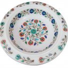 10" White Marble Dry Fruit Bowl Lapis Multi Floral Inlay Kitchen Home Decor Art