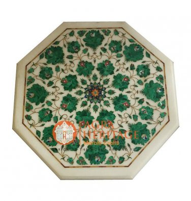12" Marble Coffee Cafe Center Table Top Malachite Inlaid KItchen Home Decor E584