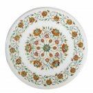 24"x24" White Round Marble Coffee Table Top Inlay Top