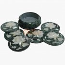 Green Round Marble Custom Coaster Set Mother of Pearl Inlay Precious Stone E1960