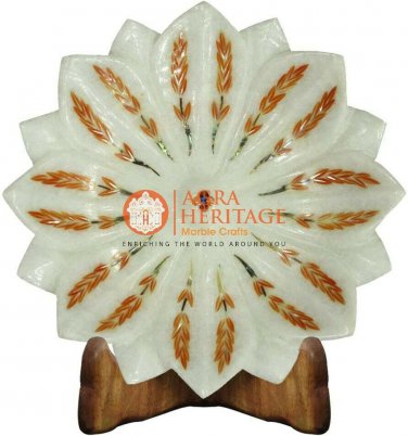6" Marvelous Fruit Bowl Carnelian Leaf Design Inlay Best New Year Eve Gift Decor