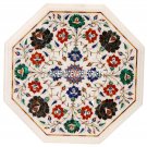 White Table Top Multi Floral Inlay Furniture Arts Decor With Base H3538 White Table Top Multi Floral Inlay Furniture Arts Decor With Base H3538
