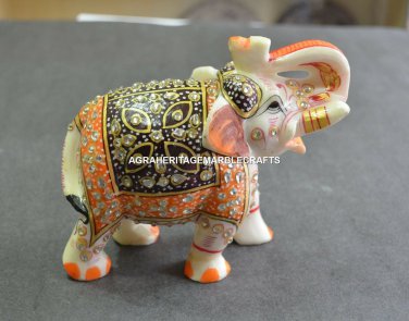 3" Marble Turning Elephant Color Hand Painted Handmade Design Decor Gifts H679