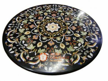 38" Marble Black Round Dining Table Top Inlay Hallway Furniture Home Decor E1679