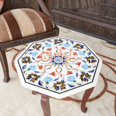 Antique Marble Top Table With Stand Turquoise Inlay Italian Design Bedroom Decor