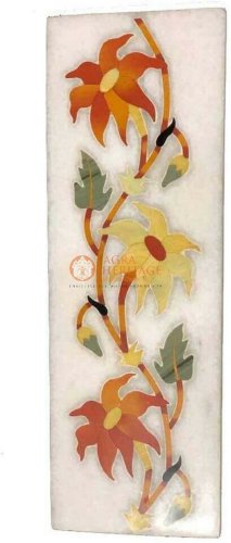12"x4" Marble Wall Flooring Tile Inlaid Carnelian Gemstone Art Veterans Gift