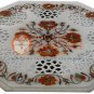12" Marble Top Coffee Table With 15" Tall Carnelian Maqrutery Floral Art Decor