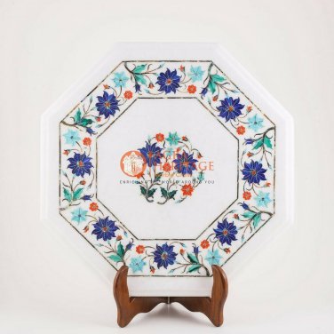 Round Marble Inlay Coffee Table Tops Lapis Semi Precious Inlaid Bedroom Decor