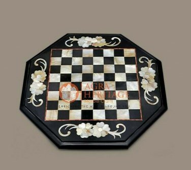 Black Marble Chess Board Storage Set Unique Mop Mosaic Inlaid Art Decor Gift Him