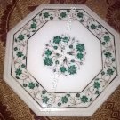 12" White Marble Console Coffee Table Top Malachite Inlay Floral Art Decor E1137