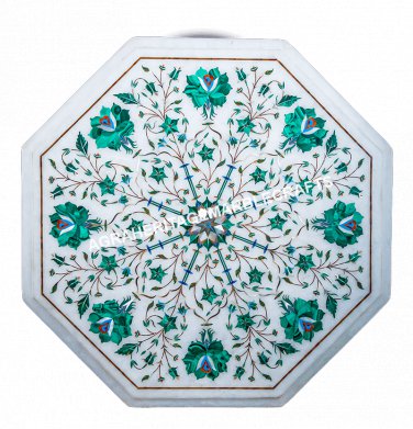 12" White Marble Console Table Top Malachite Inlay Floral Art Hallway Decor E118