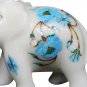 2" Marvulesh Elephant Sculpture Turquoise Marquetry Floral Design Columbus Gifts