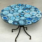 Blue Agate Round Coffee Center Table Top Handmade Furniture Home Decor E1335