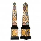 8.5' Pair of Black Marble Obelisks Specimen with Italian Pietre Dure Mosaic E522 8.5' Pair of Black Marble Obelisks Specimen with Italian Pietre Dure Mosaic E522