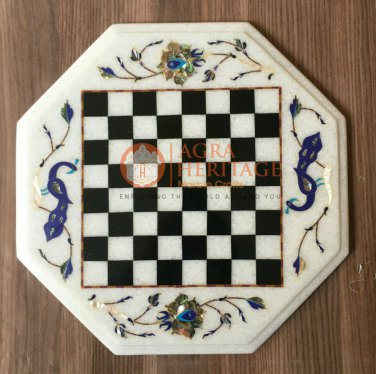 12"x12" Marble Chess Set Top Table Mosaic Inlaid Peacock Art Christmas Eve Gift