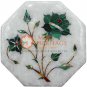 5"x5" Marble White Wall Decor Tile Malachite Inlaid Floral Art New Year Eve Gift