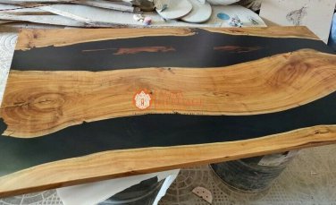 Resin River Center Sofa Table Top Live Edge Epoxy Walnut Collectible Design Deco
